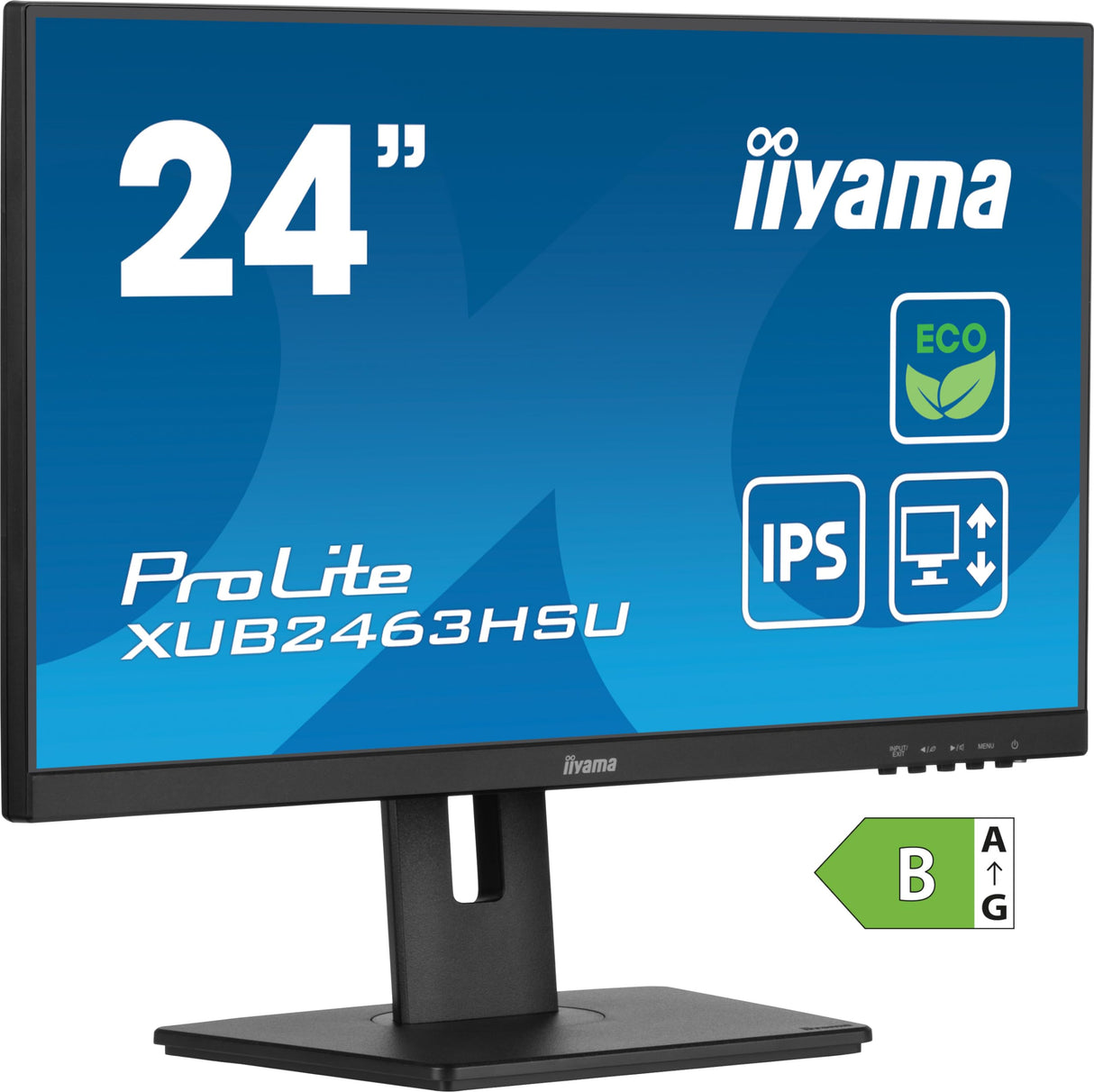 iiyama XUB2463HSU-B1 24" Panel IPS Green Choice, EyeComfort / EyeSafe 2.0, 1920x1080100Hz, 15cm Hiegt Adj. Stand, 250cd/m², Altavoces, HDMI, DisplayPort, 3ms GTG, FreeSync, USB 2x 3.2 (23,8" VIS)