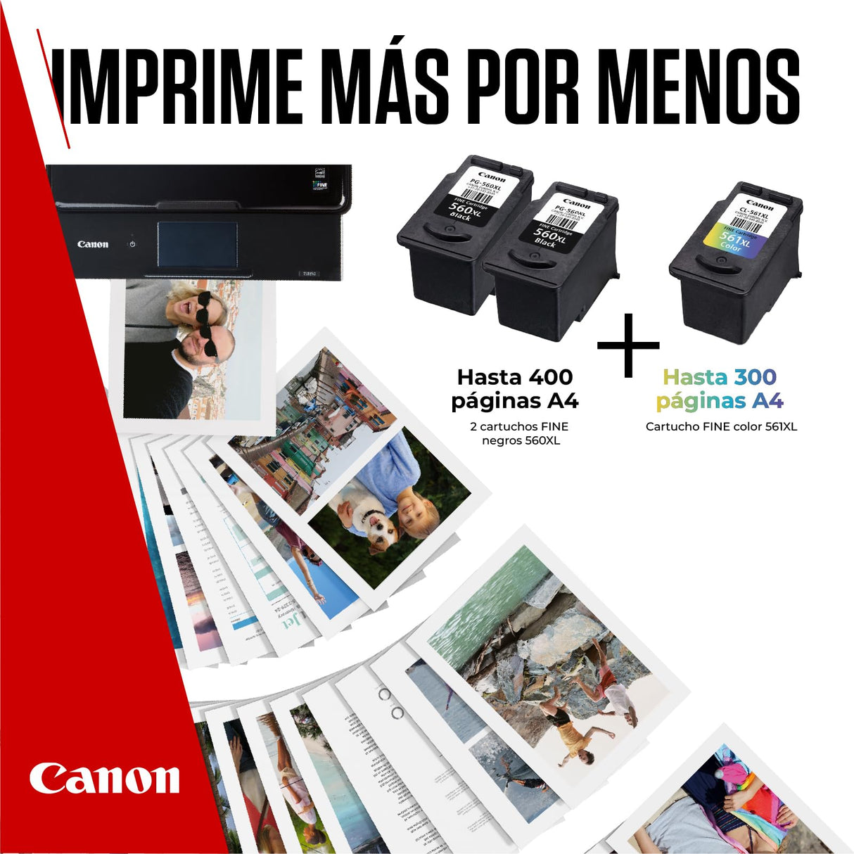 Canon Tinta - PG-560XL + CL-561XL - Pack de 3 Cartuchos Originales de Alta Capacidad - (x 2 Negro, x 1 Tricolor)