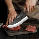 HOSHANHO Juego de Cuchillo de Carnicero, Forjado a Mano, Con Bolsa Enrollable Afilado Cuchillo de Carne, Cuchillo de Hueso y Cuchillo Deshuesador, Ideal Para el Hogar, Camping y BBQ