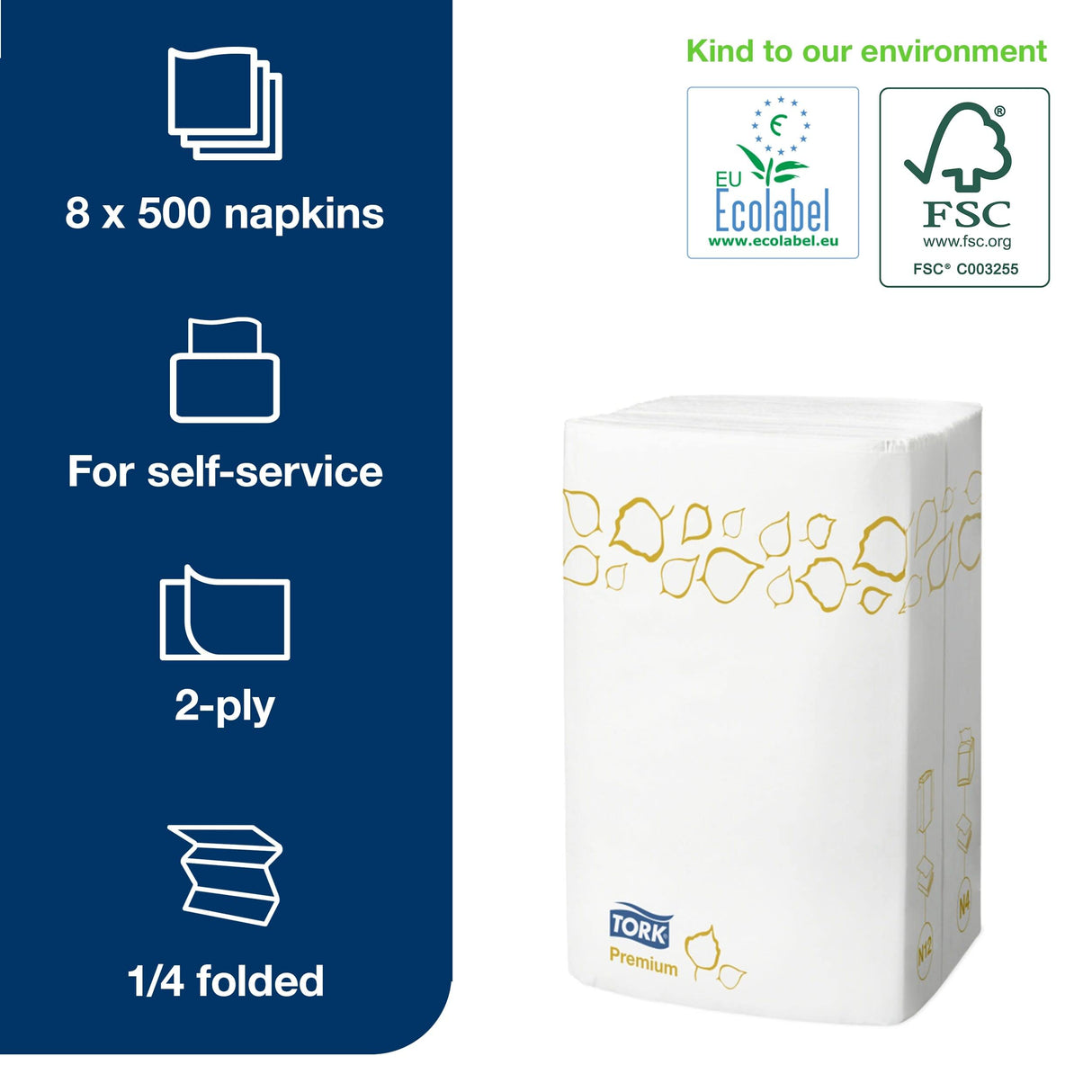Tork Xpressnap 13670 Servilleta Extra Suave/Recambios para el servilletero sistema N4 / 8 paquetes/Blanco con diseño de hojas