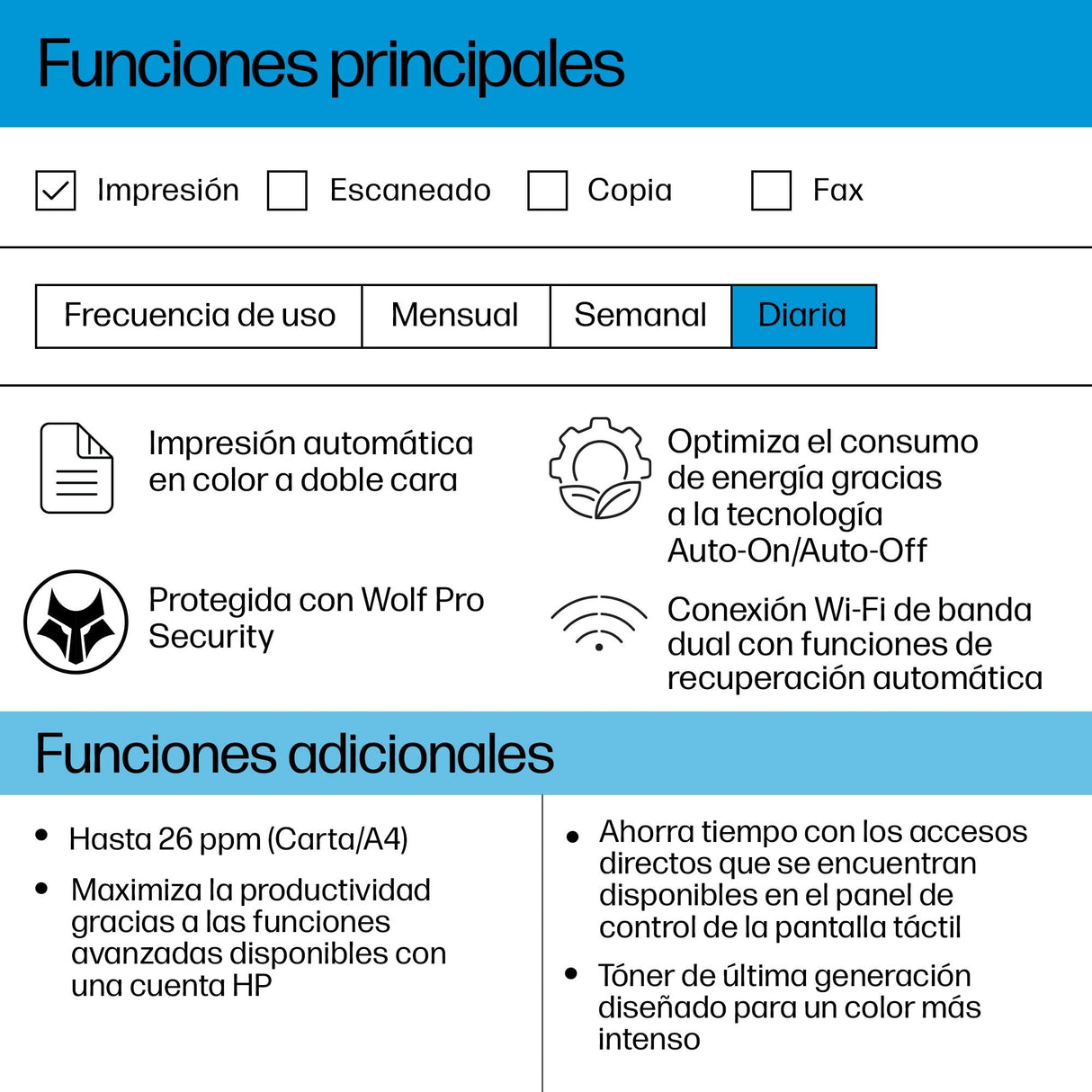 HP Color LaserJet Pro 3202dw 499R0F, Impresora Laser A4 a doble cara automática (25 ppm, Wi-Fi de banda dual, Wi-Fi Direct, USB 2.0, Procesador 1,2 GHz, Memoria 256MB, HP Smart App) Blanca y Azul