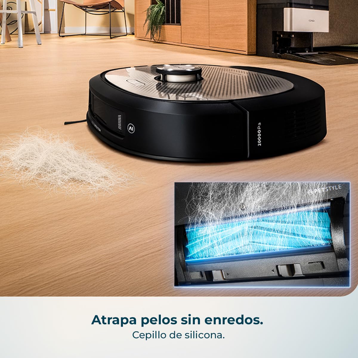 Cecotec Robot Aspirador y Friegasuelos con Estación Autovaciado, IA y Láser Conga Z100 X-Treme. Navegación Láser e Inteligencia Artificial, 20000Pa, Fregado Profesional, Mopa Bimaterial XXL
