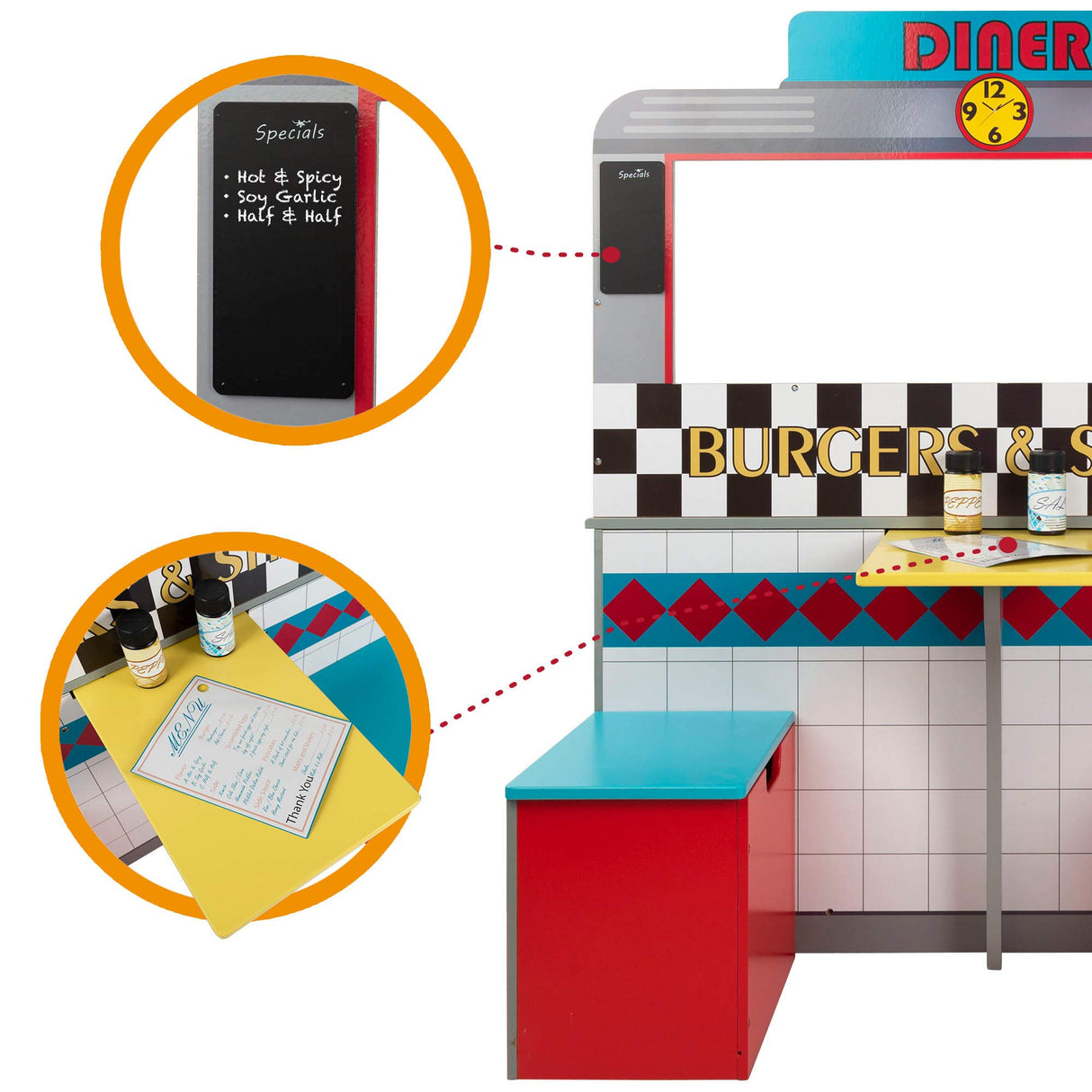 WOOMAX Cocina de Juguete con luz y Sonido, Cocinita de Madera Infantil, Bar Retro, Medidas 90,2x58,4x104,1cm, Juguete para niños y niñas (85287)
