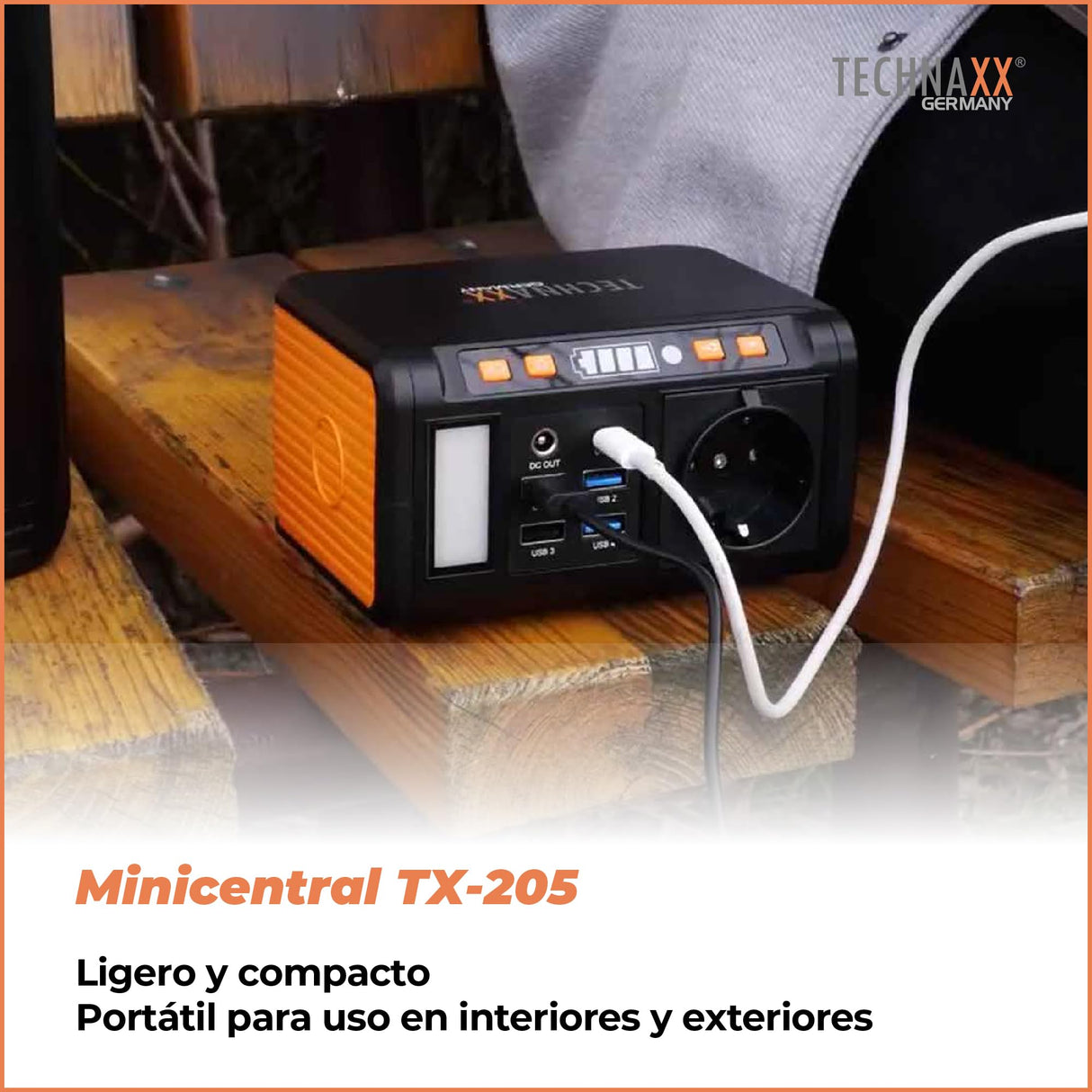 Mini estación de energía TX-205 de Technaxx - Power bank de 74 Wh 230 V con enchufe incorporado - Batería externa para portátil, teléfono móvil, mini nevera, etc., compatible con cargadores solares
