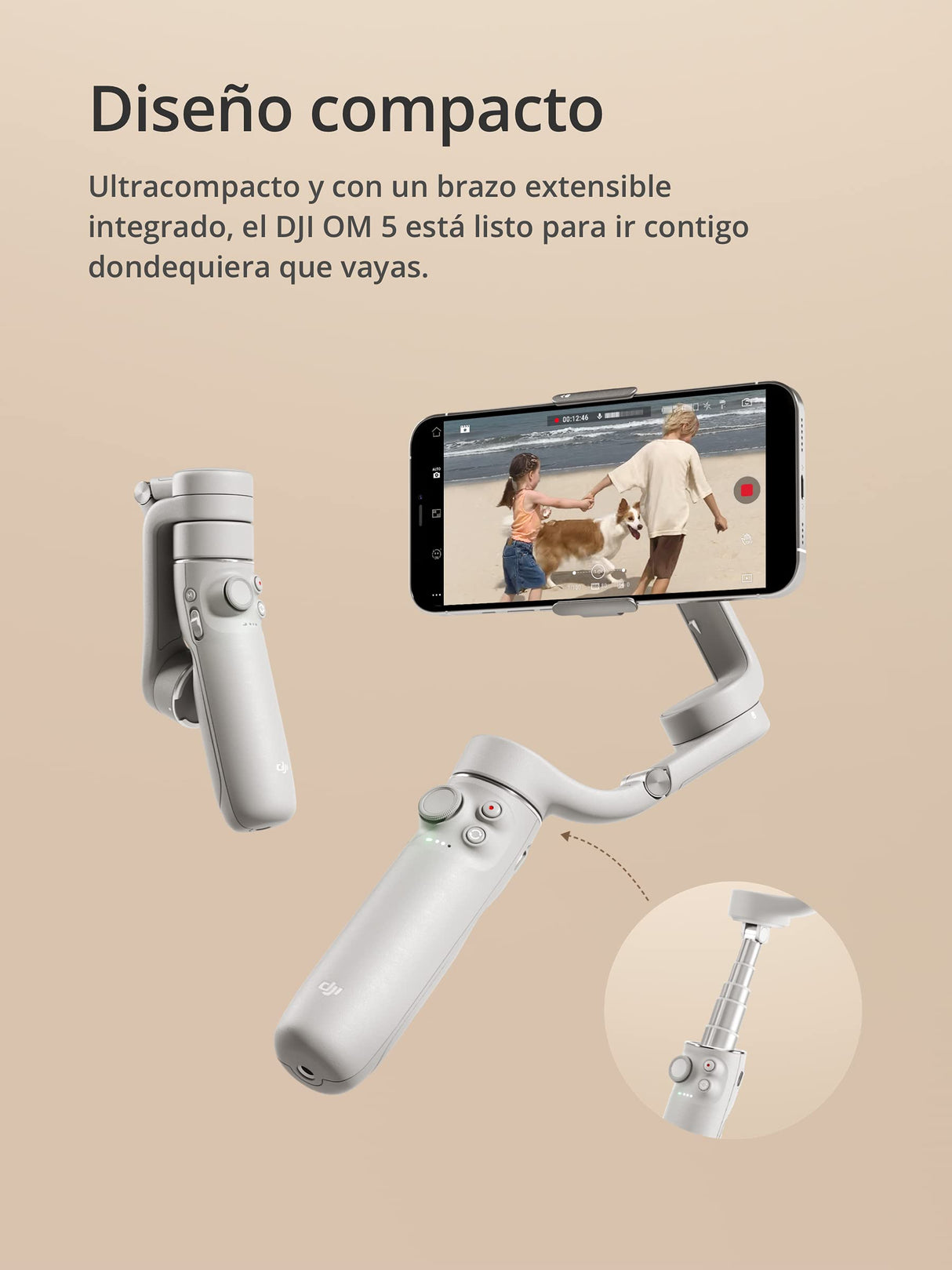 DJI Estabilizador de cardán para teléfonos inteligentes OM 5, de 3 ejes, barra de extensión integrada, portátil y plegable, para Android y iPhone con guías de disparo, gris