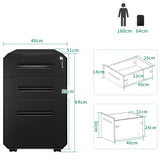 YITAHOME Armario Archivador con 3 Cajones, Cajonera de Oficina Móvil con Ruedas, Metalico Mueble Oficina Archivador con Cerradura y Llave para Carta/A4, Negro, 51 x 40 x 64cm