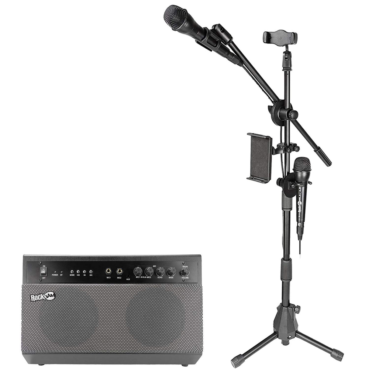 Máquina de Karaoke Bluetooth RockJam Premium Performer de 100 vatios y Sistema de Megafonía con dos micrófonos de Karaoke