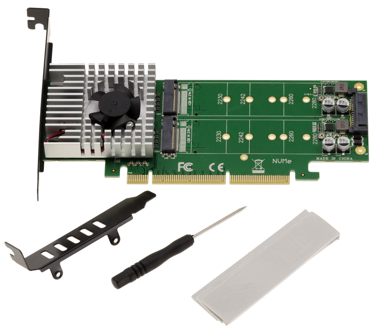 KALEA-INFORMATIQUE Tarjeta controladora PCIe 3.0 16x de Doble Cara para 4 SSD M.2 NVMe M Key (M2 NGFF) con ventilación Forzada. CHIPSET ASM2824.