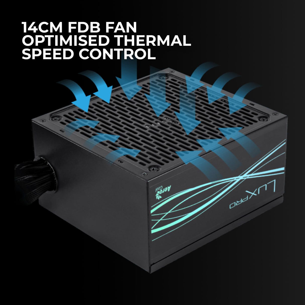 Aerocool LUXPRO1000, Fuente de Alimentación 1000W, Certificado 80Plus Gold, Eficiencia +90%, Condensadores Japoneses 105°C, Ventilador APFC 14cm FDB, ATX 3.0 y PCIe 5.0, 5 Años de Garantía, Negro