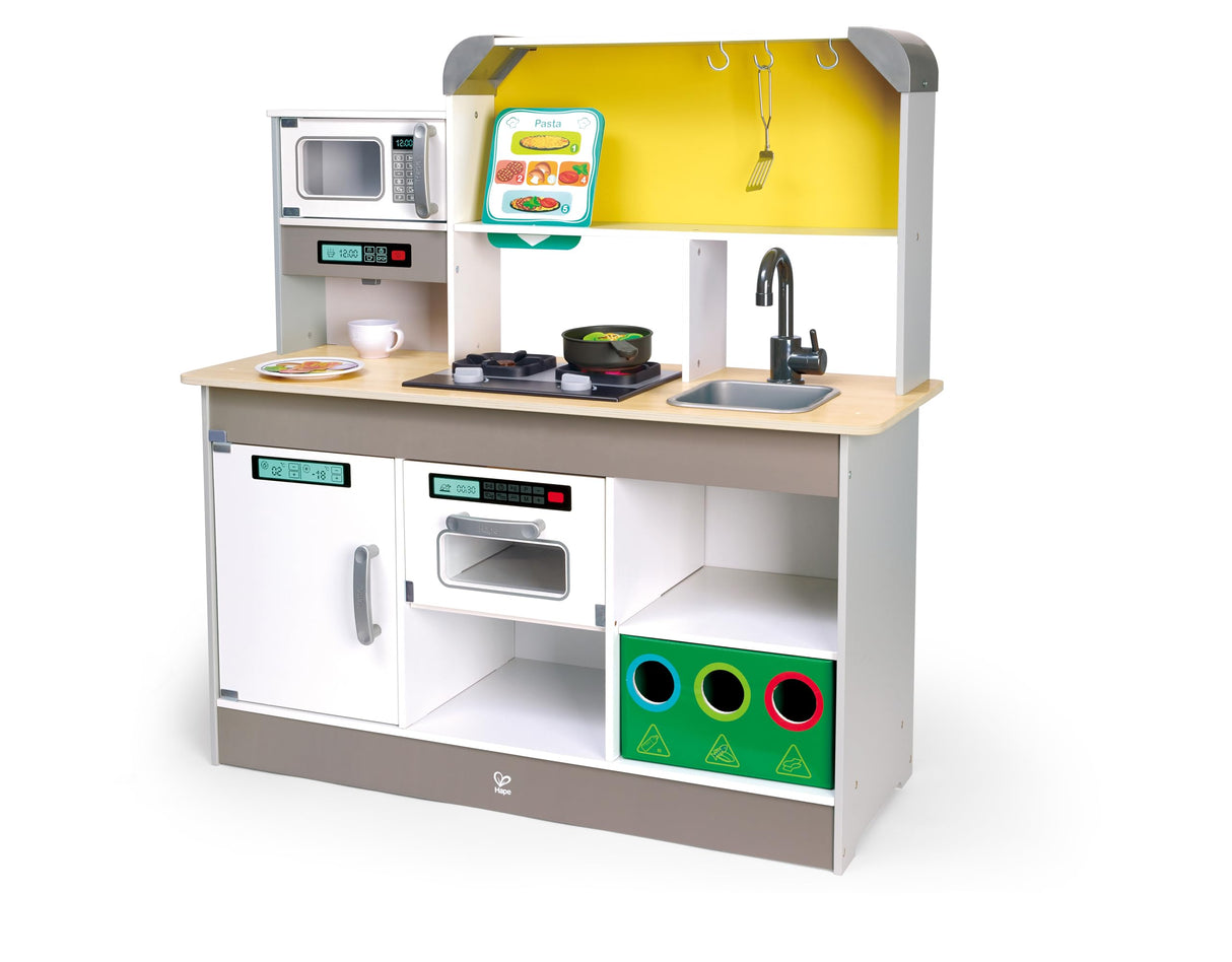 Hape Cocina Deluxe con Freidora – Cocina de Juguete con Fogones Electrónicos, Freidora y Accesorios para Niños de 3+