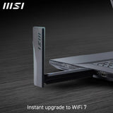 MSI BE6500 Adaptador USB WiFi 7 - Velocidades de hasta 2880 Mbps (6 GHz) + 2880 Mbps (5 GHz) + 688 Mbps (2,4 GHz), Funcionamiento multienlace (MLO), Seguridad Avanzada