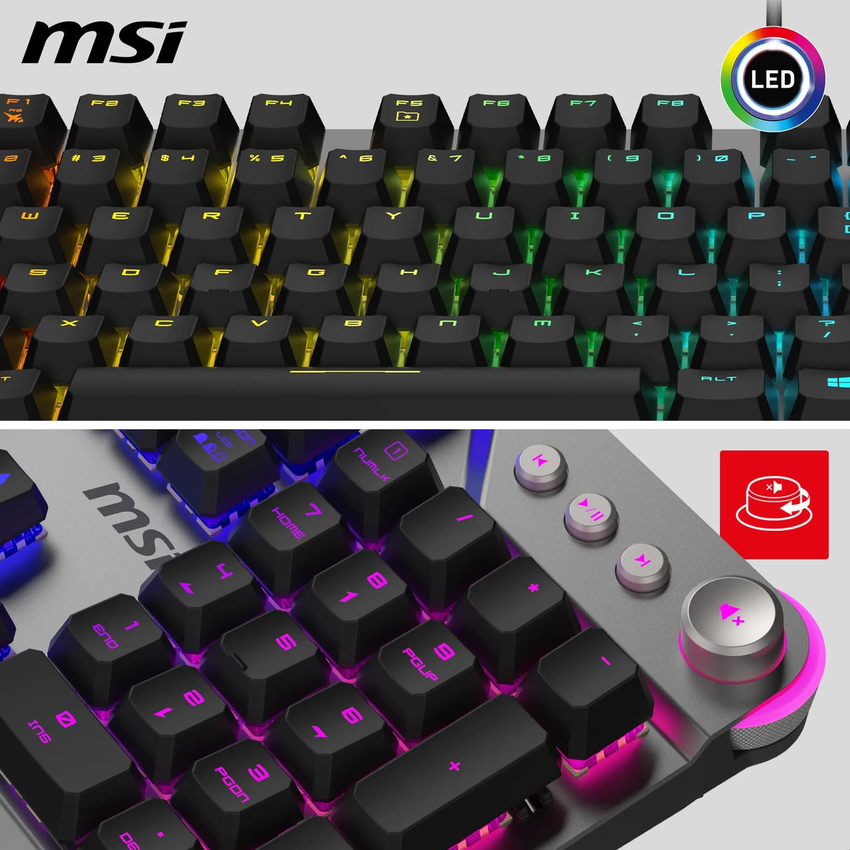 MSI Strike 600 Silent FR Teclado Gaming Silencioso - Interruptores táctiles Kailh Midnight Pro Silent, Teclas ergonómicas, Base Antideslizante, RGB Mystic Light por Tecla, USB 2.0 - Tamaño Completo