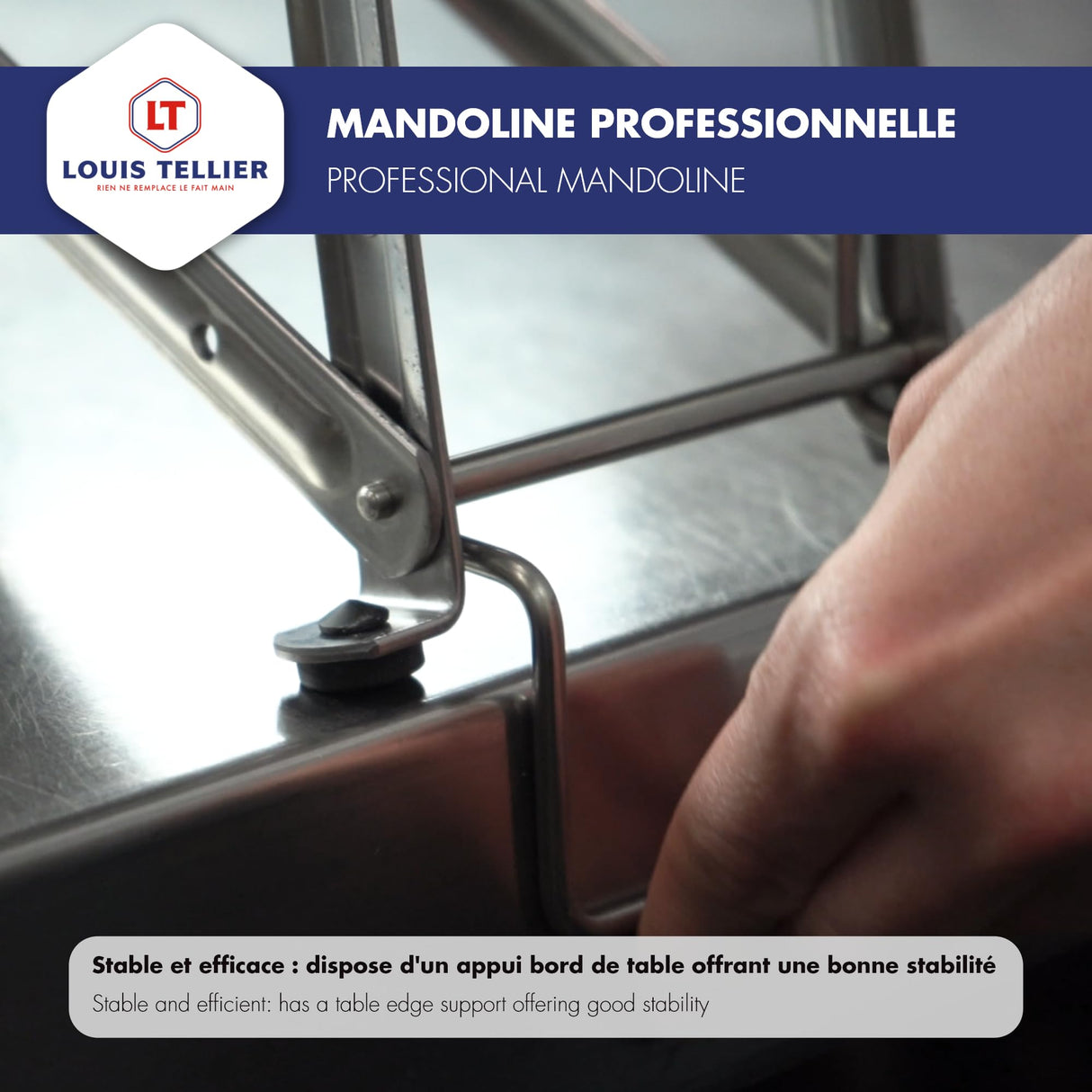LOUIS TELLIER - Mandolina Profesional de Acero Inoxidable – Cortadora Multifuncional de Frutas y Verduras – Cuchilla Lisa y Ondulada - Grosor Ajustable – 29,3 x 15,5 x 11 cm - Fabricado en Francia