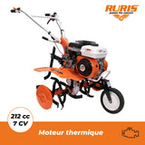 RURIS Motocicleta 6500fr, 7CH, 24 Fresas, Ancho de Trabajo 560-830 mm, manillares Ajustables + Ruedas de Goma 4.00-8