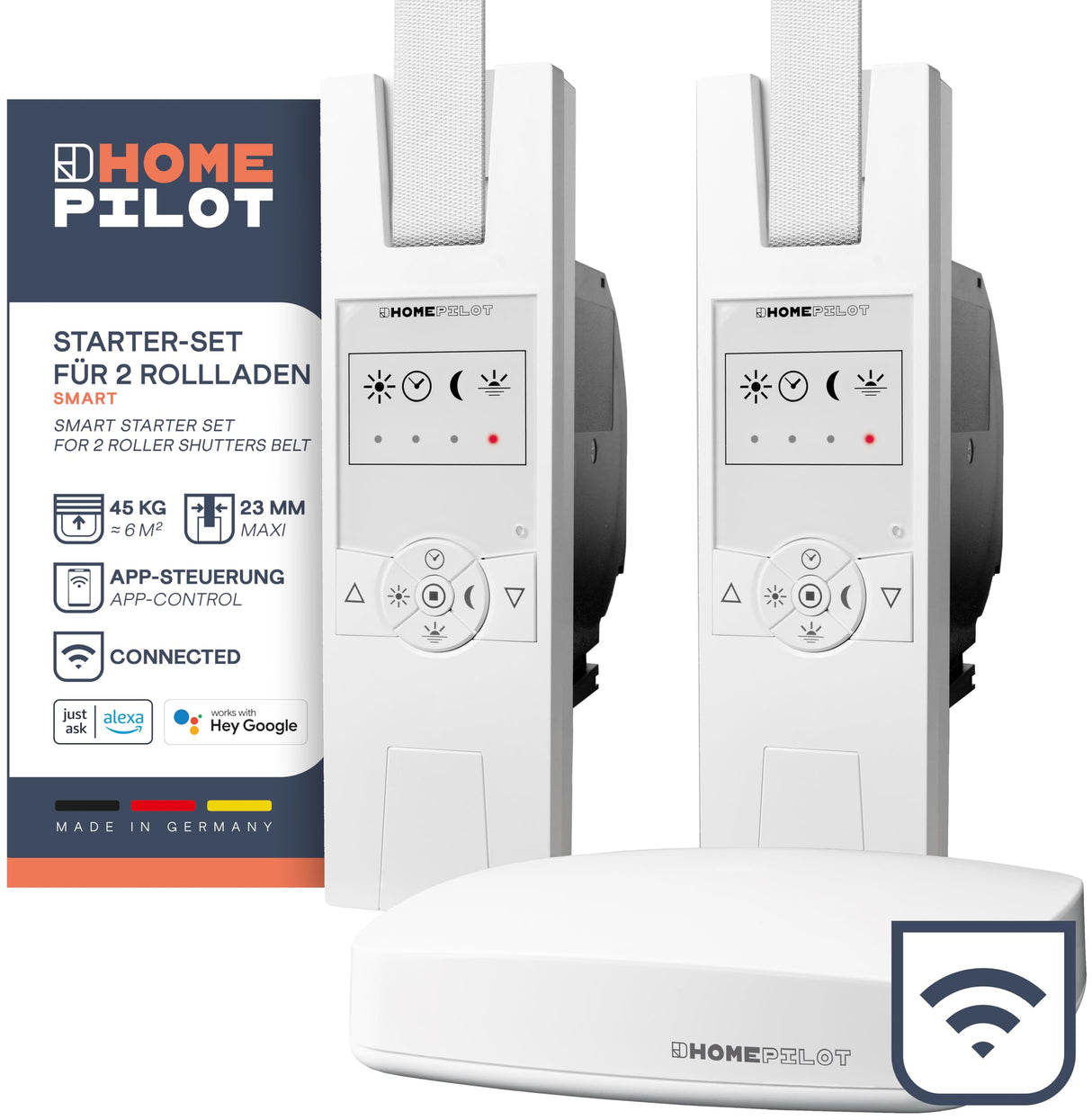 HOMEPILOT - Set inicio 2 persianas Smart | Fácil instalación, eficiencia energética y comodidad | Incluye: 1 Gateway Premium, 2 enrolladores RolloTron Classic Smart.