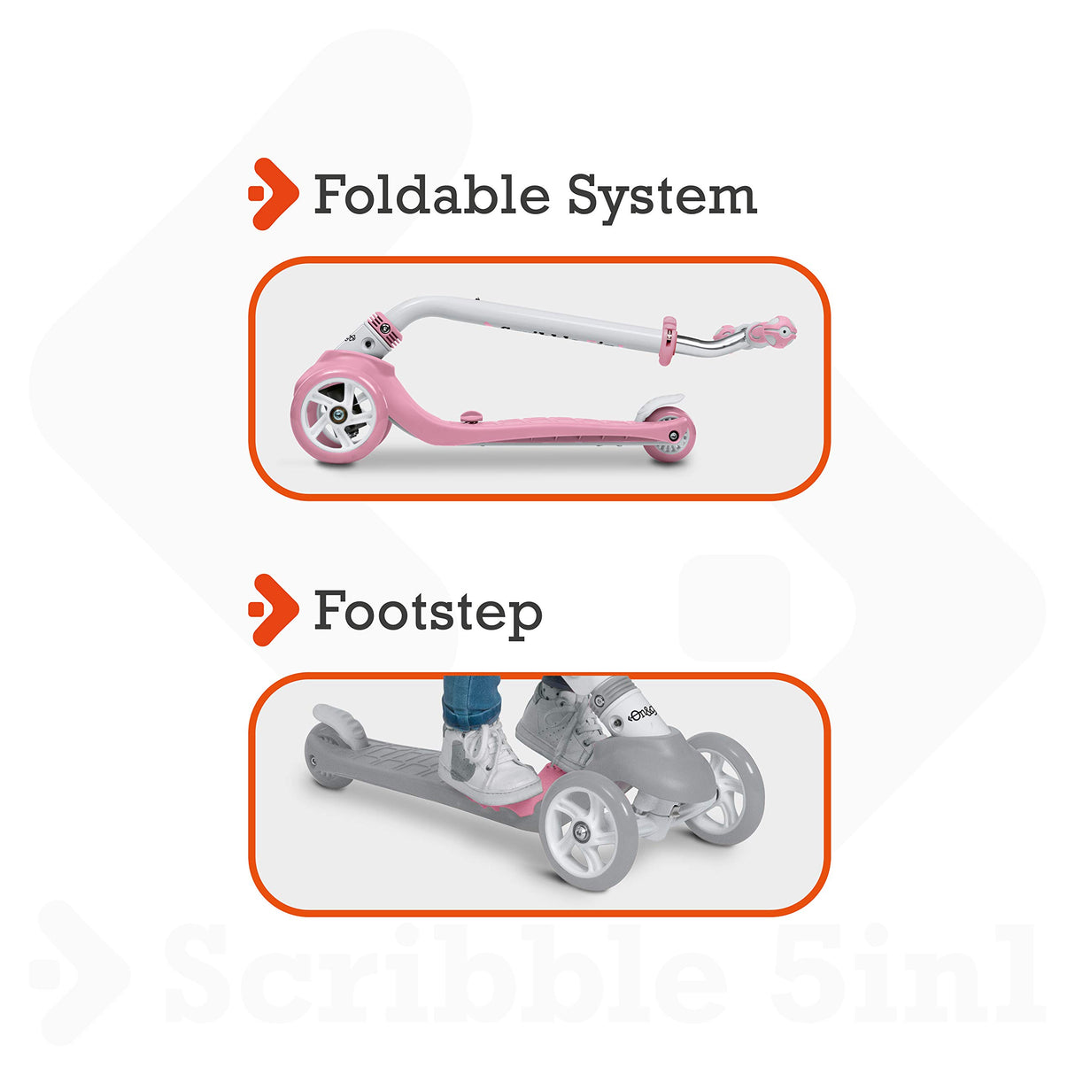 Mondo Toys - On&Go - Scribble Patinete para niños 5 en 1 - Patinete con Asiento, Pedales de Goma Suave y Grande Scooter de 3 Ruedas para niños - Edad de 1 a 5 años | MAX 50 kg - Color Rosa - 28575