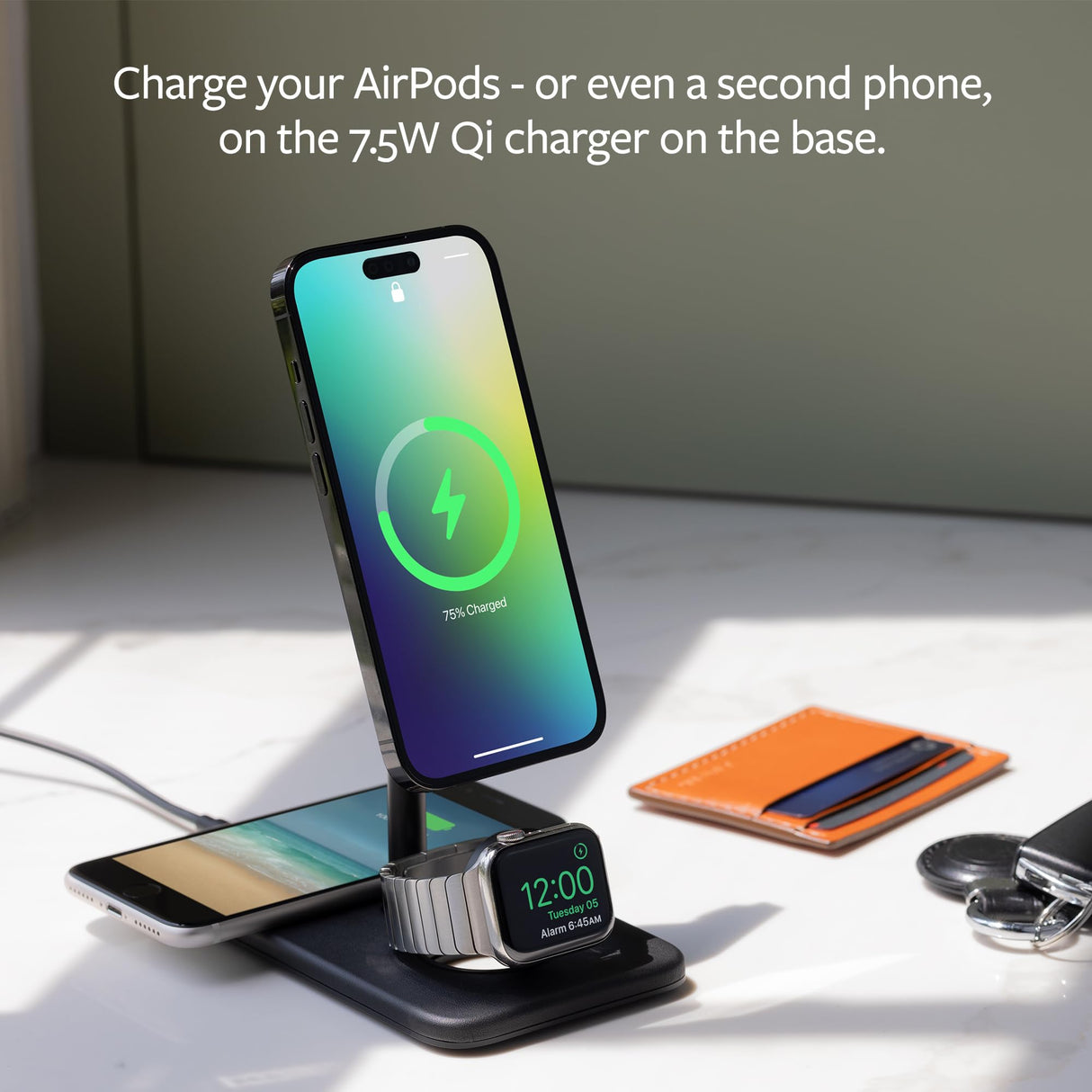 Twelve South HiRise 3 Deluxe, Soporte de Carga MagSafe Compacto de Lujo para iPhone, AirPods y Apple Watch, Incluye Fuente de alimentación Estadounidense con Cable de 5 pies, además de adaptadores de