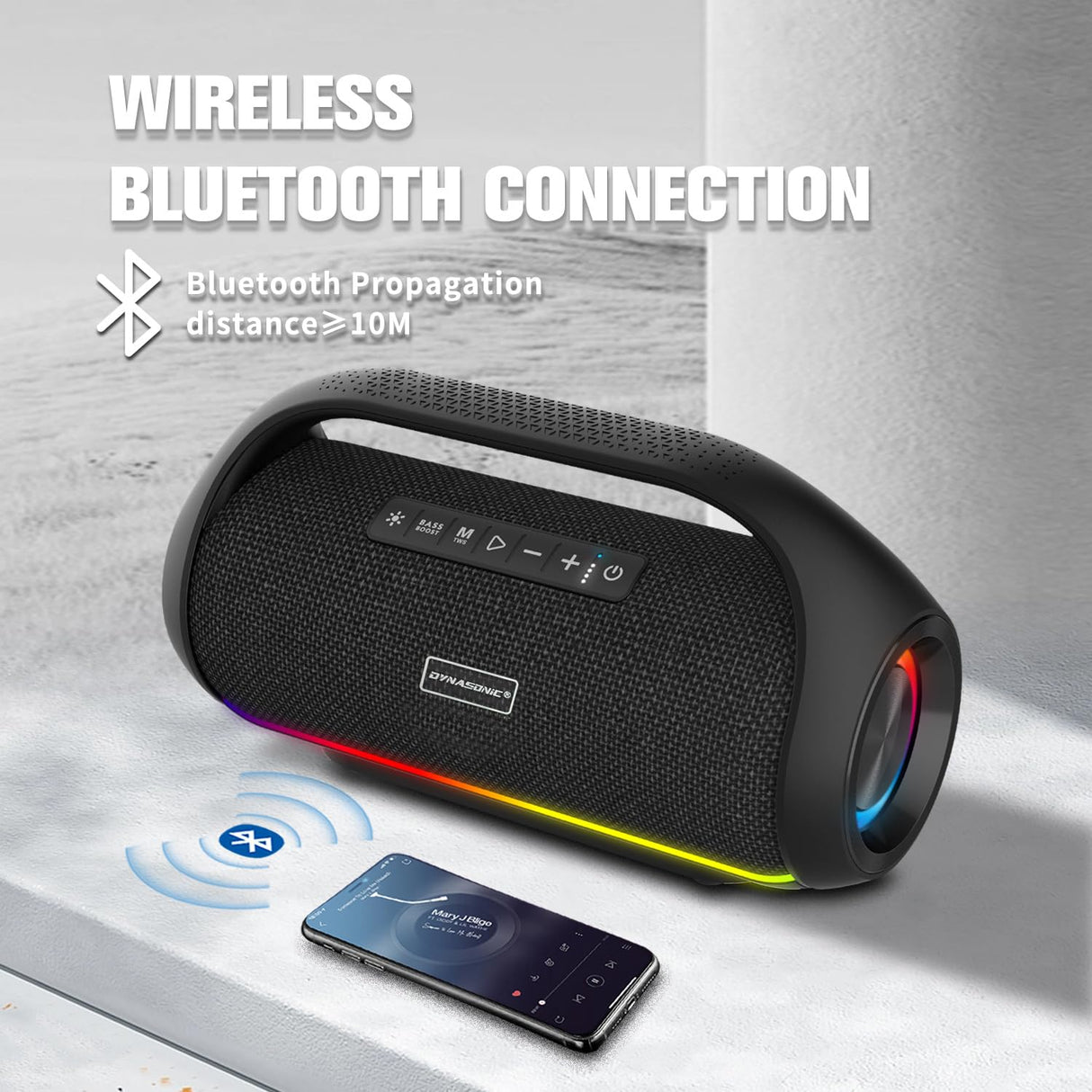 DYNASONIC S90 - Altavoz Bluetooth portatil IPX5 Waterproof. Altavoz Exterior inalambrico. Wireless Stereo. Reproductor de Sonido Potente. Micro-SD, USB.