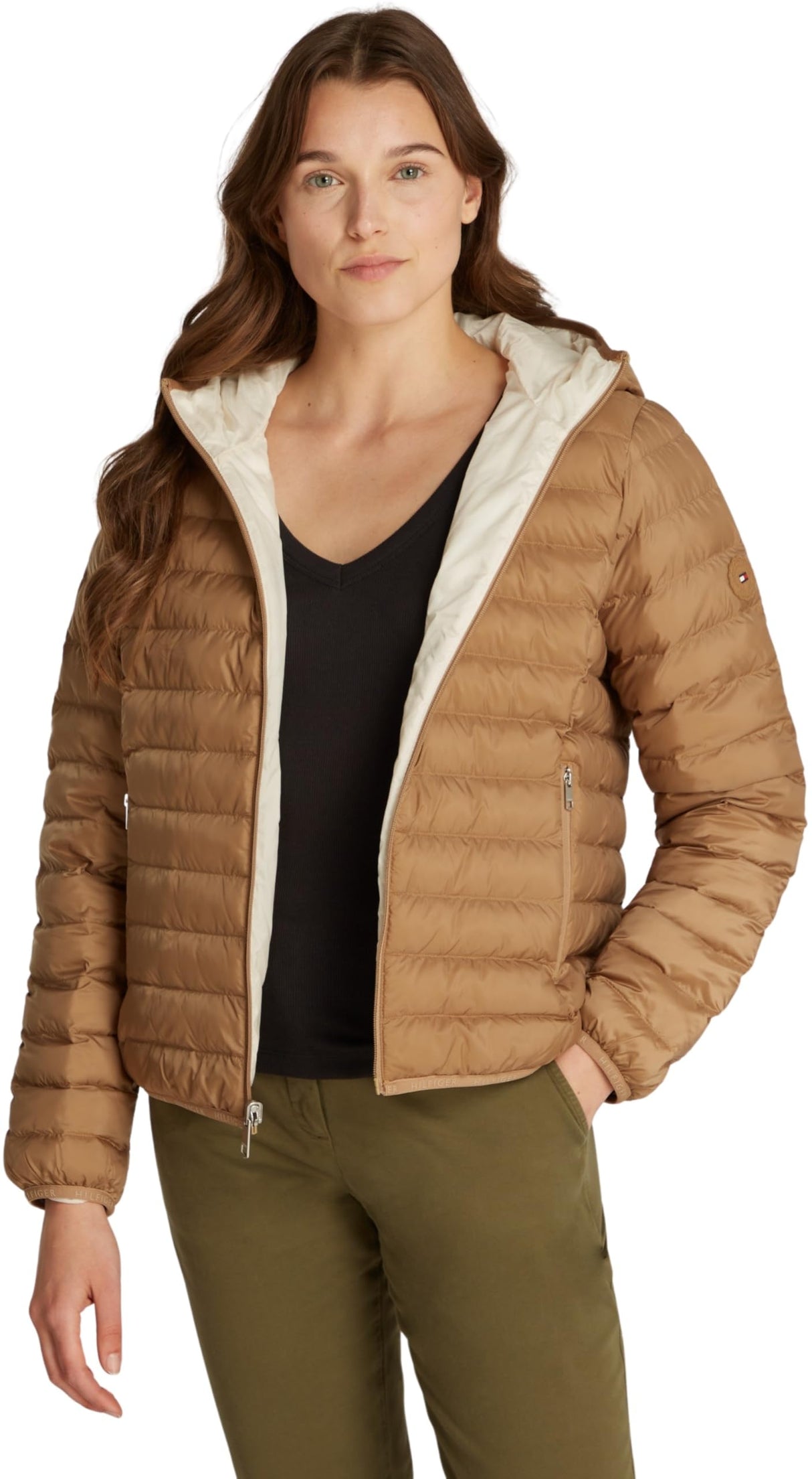 Tommy Hilfiger Cazadora acolchada Mujer Padded reversible, Beige (Safari Canvas), S
