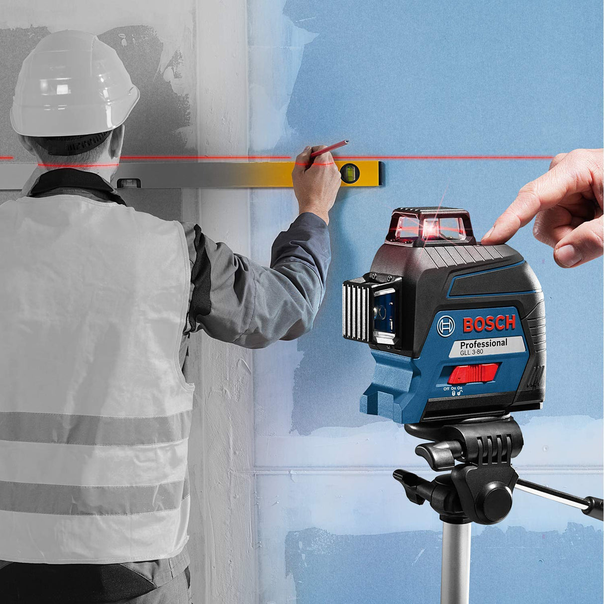 Bosch Professional Nivel láser GLL 3-80 (láser rojo, interior, alcance: hasta 30m, 4 pilas AA, maletín)