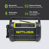 Muse M-928BTY. Radio para el Sitio de Trabajo con Bluetooth. Radio FM PLL. Potencia de Salida 20W. Display 0,5”. Antena de Varilla giratoria. Diseño IP64 a Prueba de Salpicaduras de Polvo