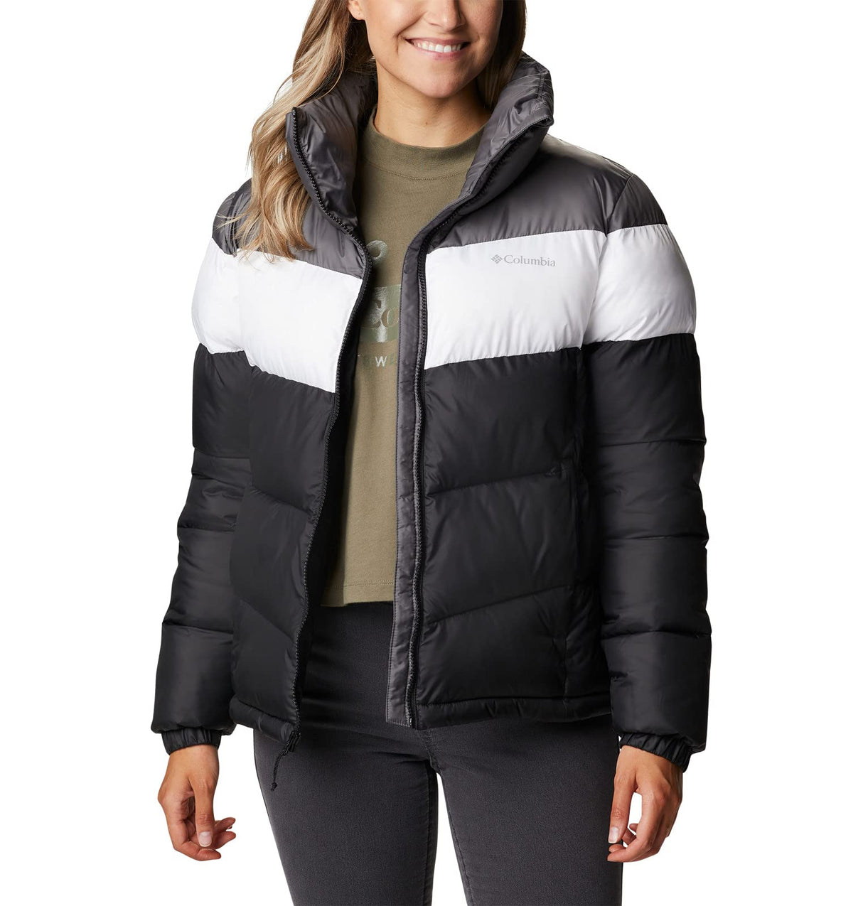 Columbia Mujer Chaqueta Acolchada, Black, White, City Grey, M