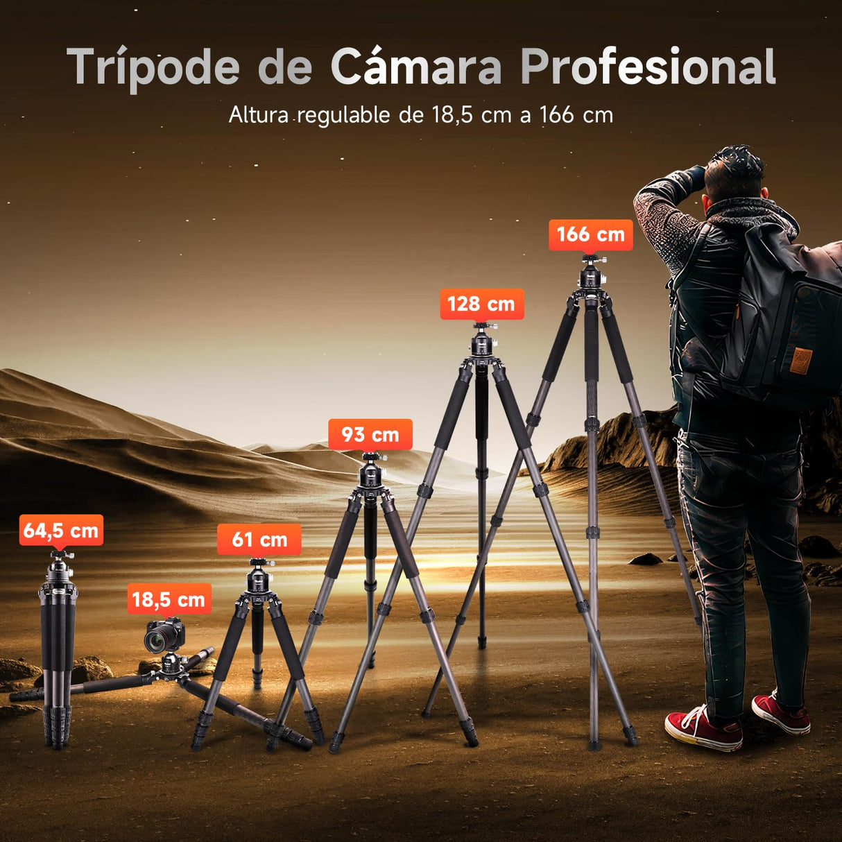 Rollei Rock Solid Alpha Mark III, 166cm Tripode Carbono Fotografia Trípode Profesional para Cámaras con Capacidad de Carga de 30kg Camera Tripod Negro con Rótula Ajustable para DSLR Videocámara