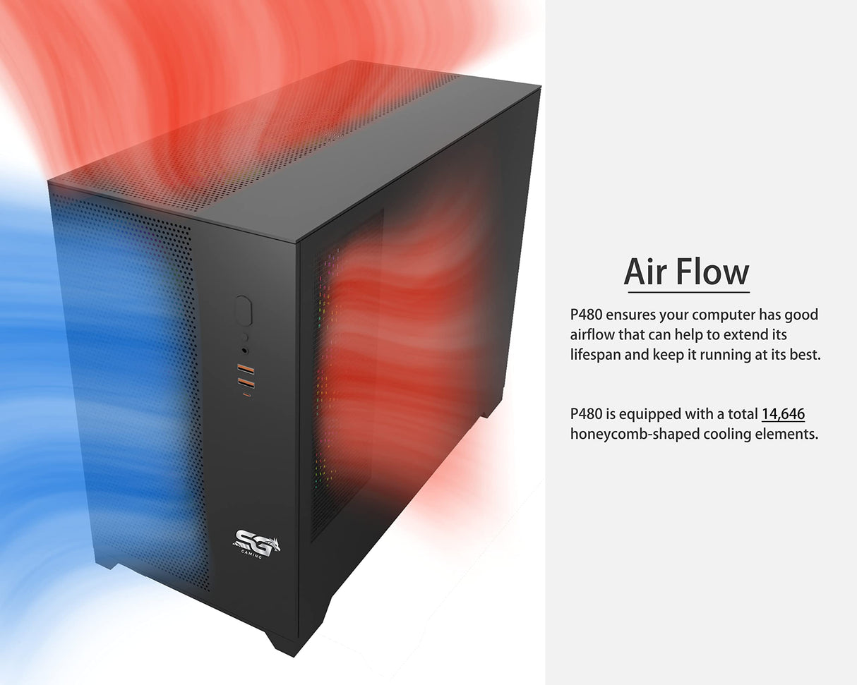 SaharaGaming P480MB-S RGB ATX PC Case (4 x 12 cm, Ventilador ARGB de un Solo Anillo, gestión de Cables, hub de Ventilador de 10 Puertos, PWM, Sync) Negro