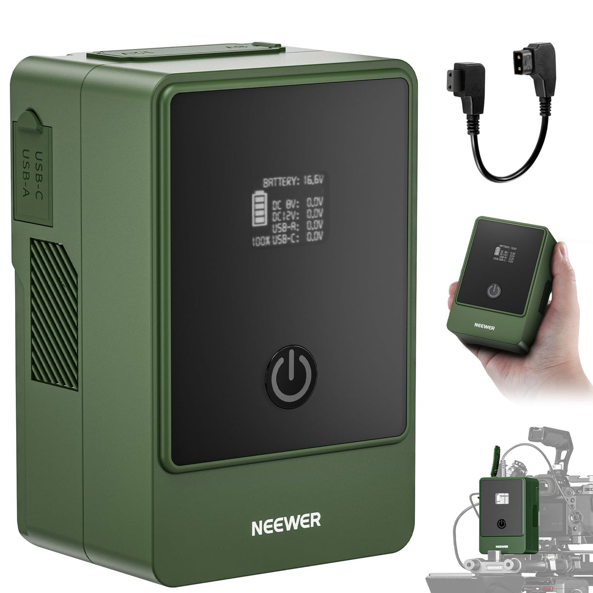 NEEWER Batería de Montaje en V PS099E, 6800 mAh, 99 WH, 14,5 V, Mini Bloqueo en V con Cable D, Pantalla OLED, Carga rápida de 65 W PD USB C, D Tap/BP/USB A/DC para cámara de Video, Monitor,