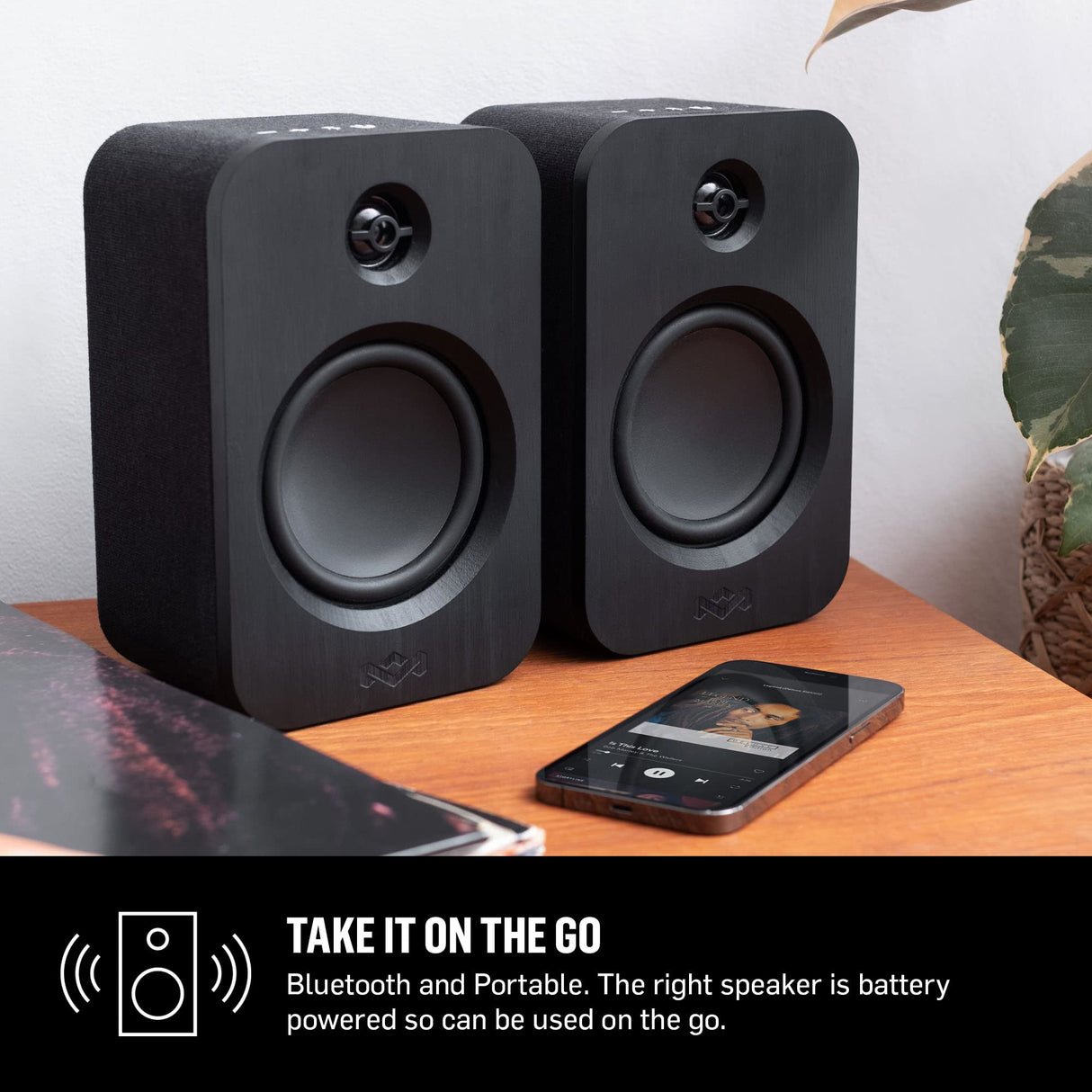 Marley House of Get Together Duo Altavoces de Estantería - Altavoces Activos Bluetooth con Entrada AUX, Compatibles con Tocadiscos y Vinilo, Alta Definición, Diseño Sostenible, Negro
