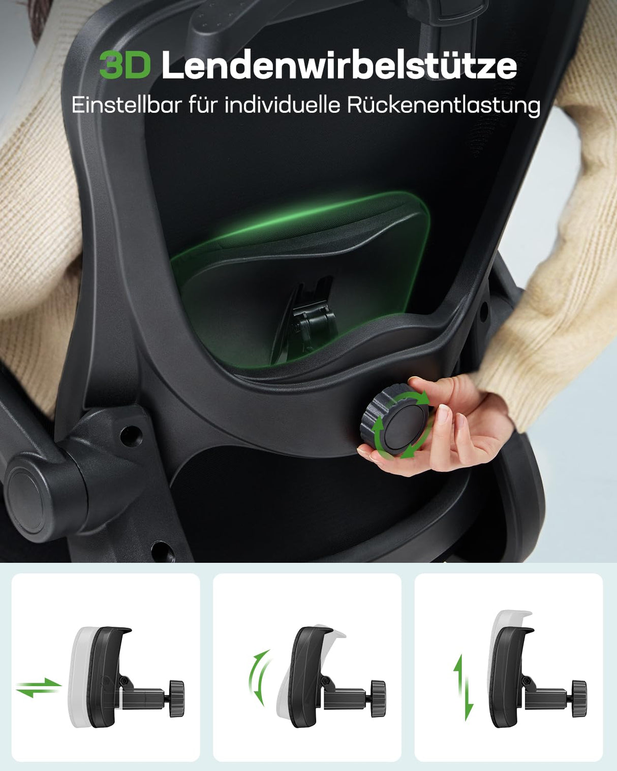 Marsail Silla de Oficina ergonómica con reposacabezas 3D y Soporte Lumbar 3D, Silla de Escritorio ergonómica con reposabrazos abatibles, Bloqueo de inclinación de 90° – 120° y cojín Grueso, soporta