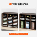 VEVOR Organizador de Literatura de madera Aglomerado Estante de Almacenamiento de Documentos de 24 Compartimentos 73,7x30,5x62 cm Clasificador de Literatura con Estantes Ajustables para Oficina Marrón