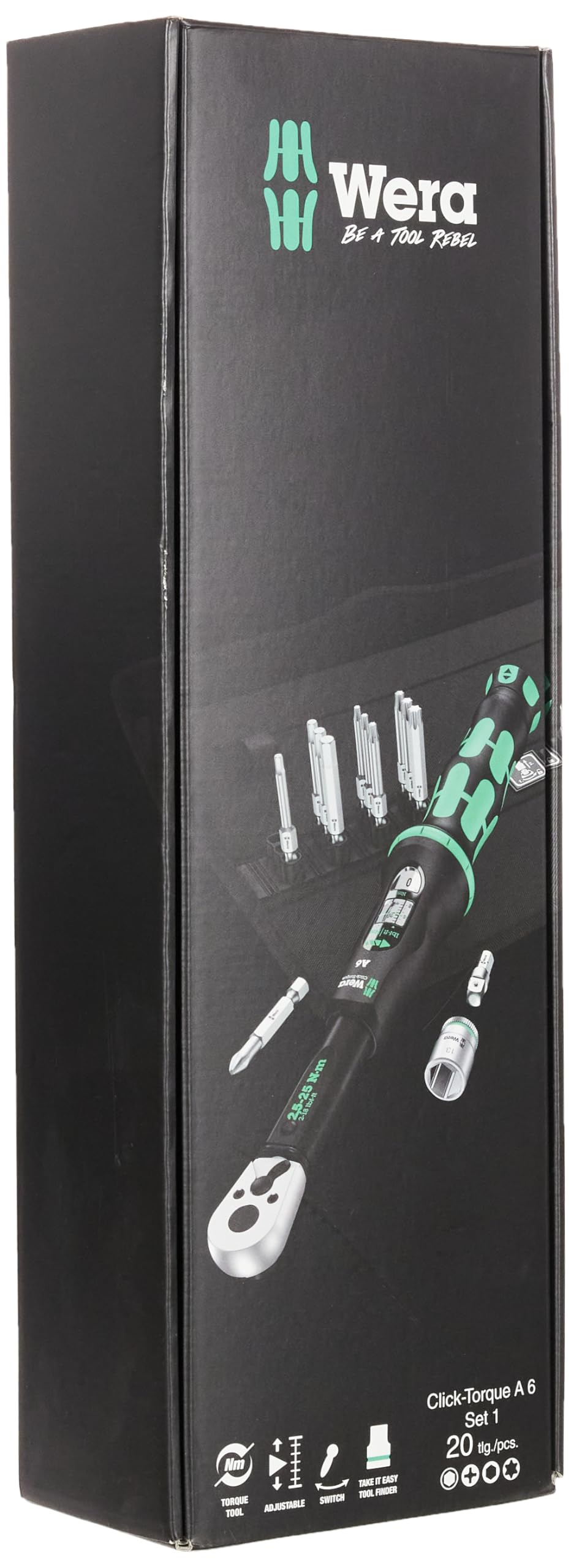 WERA-05130110001-Click-Torque A 6 Set 1 - Llave dinamomé. con puntas+vasos en caja textil