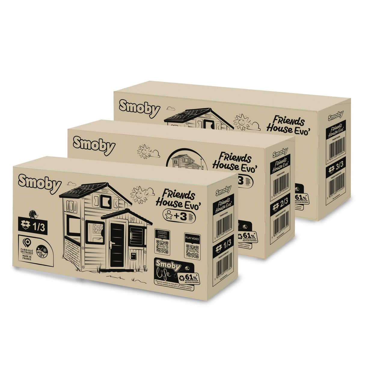 Smoby Life - Friends House EVO - Moderna y espaciosa - Puerta con Mirilla - Portón - Buzón Funcional - Material Reciclado - A Partir de 3 años - Fabricado en Francia