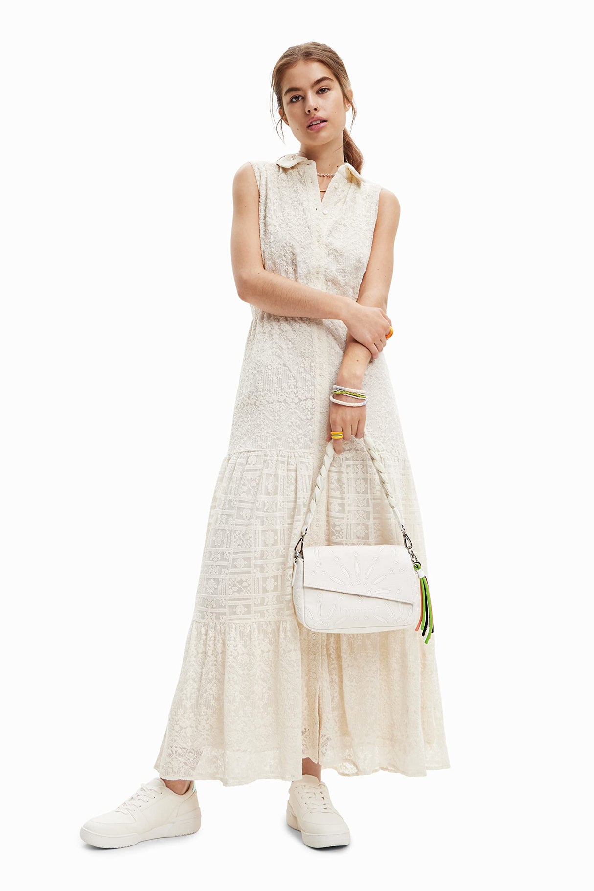Desigual Woman Woven Dress Sleeveless Vestido, Blanco, L Mujeres