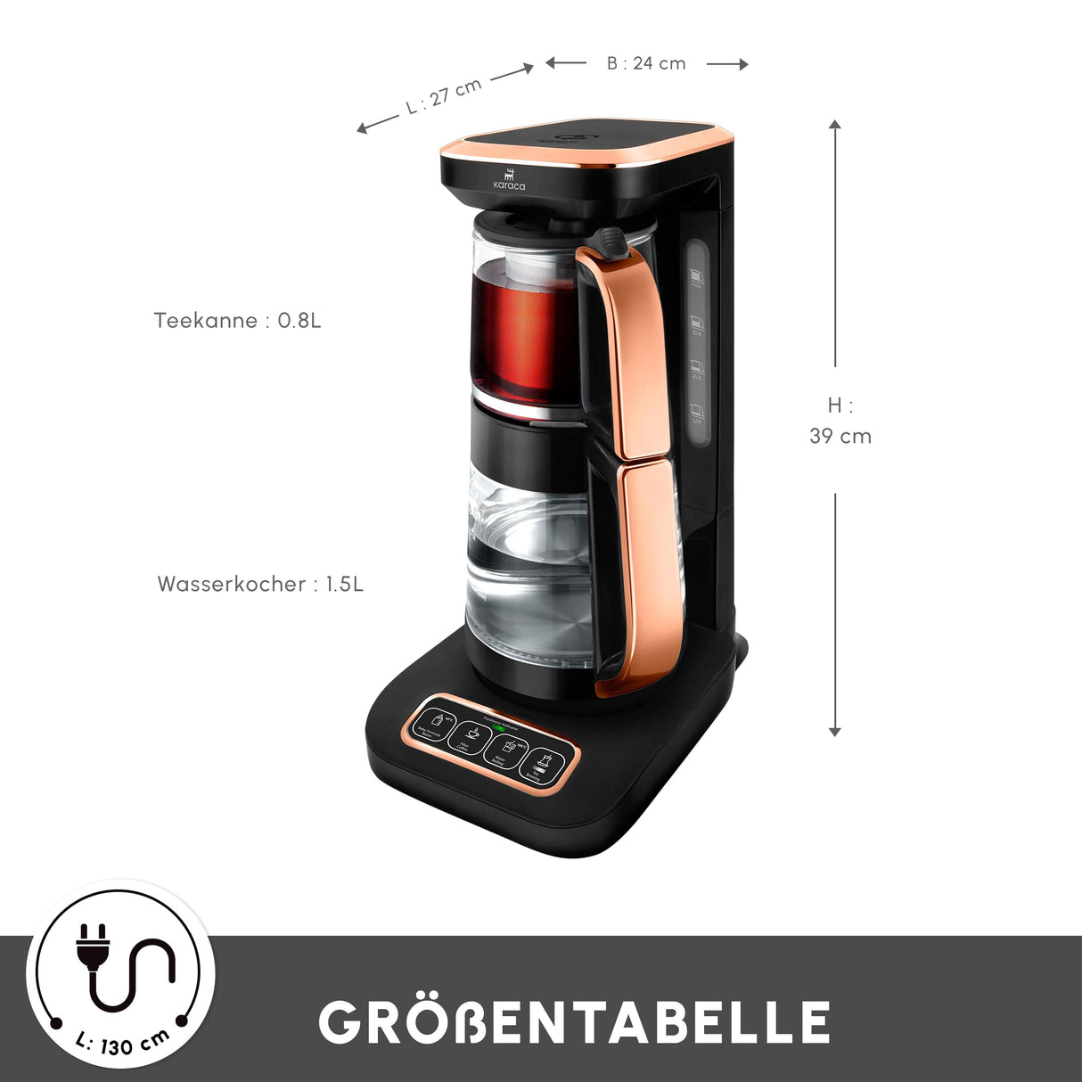 KARACA Robotea Pro Hervidor automático parlante 4 en 1 - Hervidor de agua y cafetera de filtro - 2500 W - Black Copper