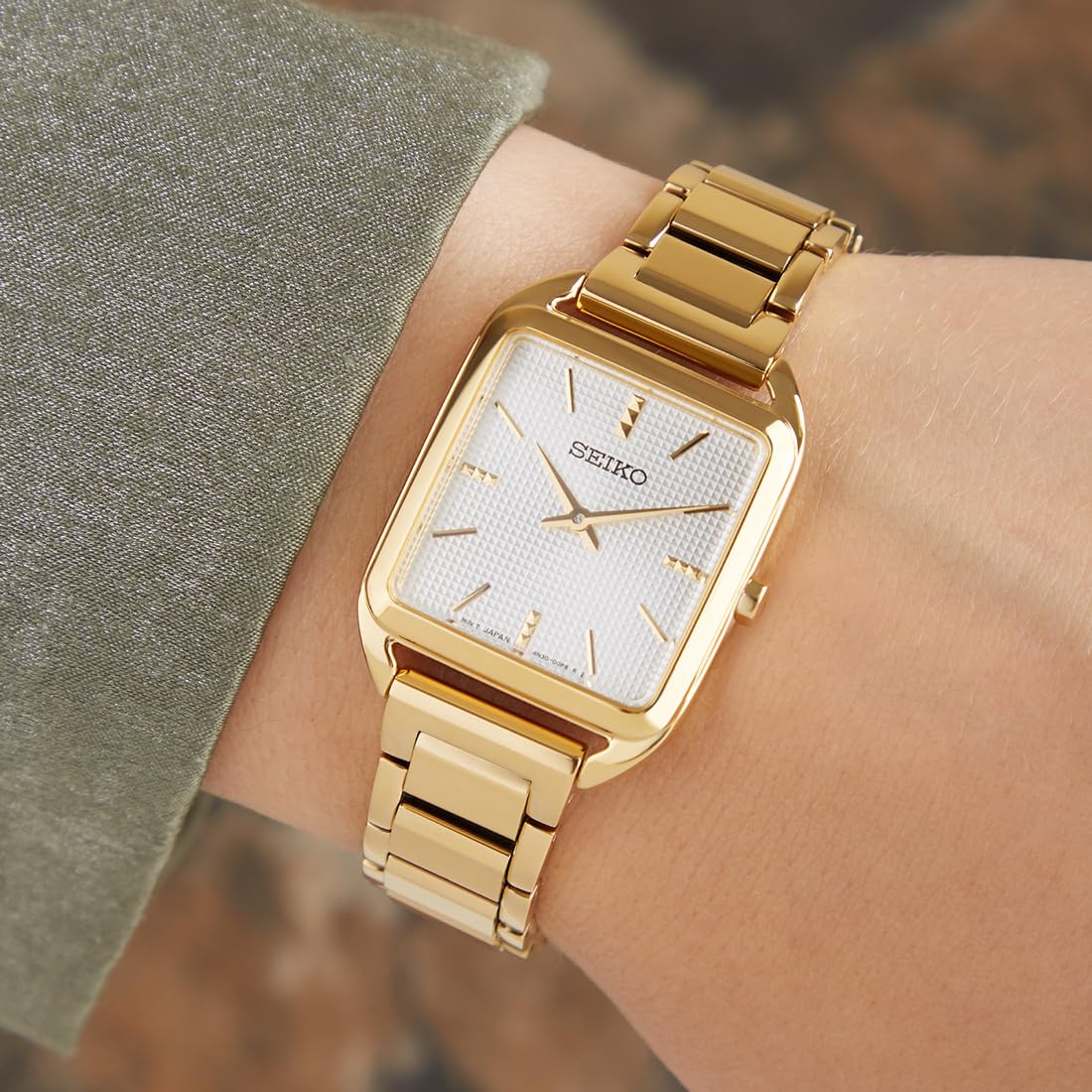 Seiko Essentials SWR078 - Reloj de Cuarzo para Mujer, Esfera Dorada, Movimiento de Cuarzo, Movimiento de Cuarzo