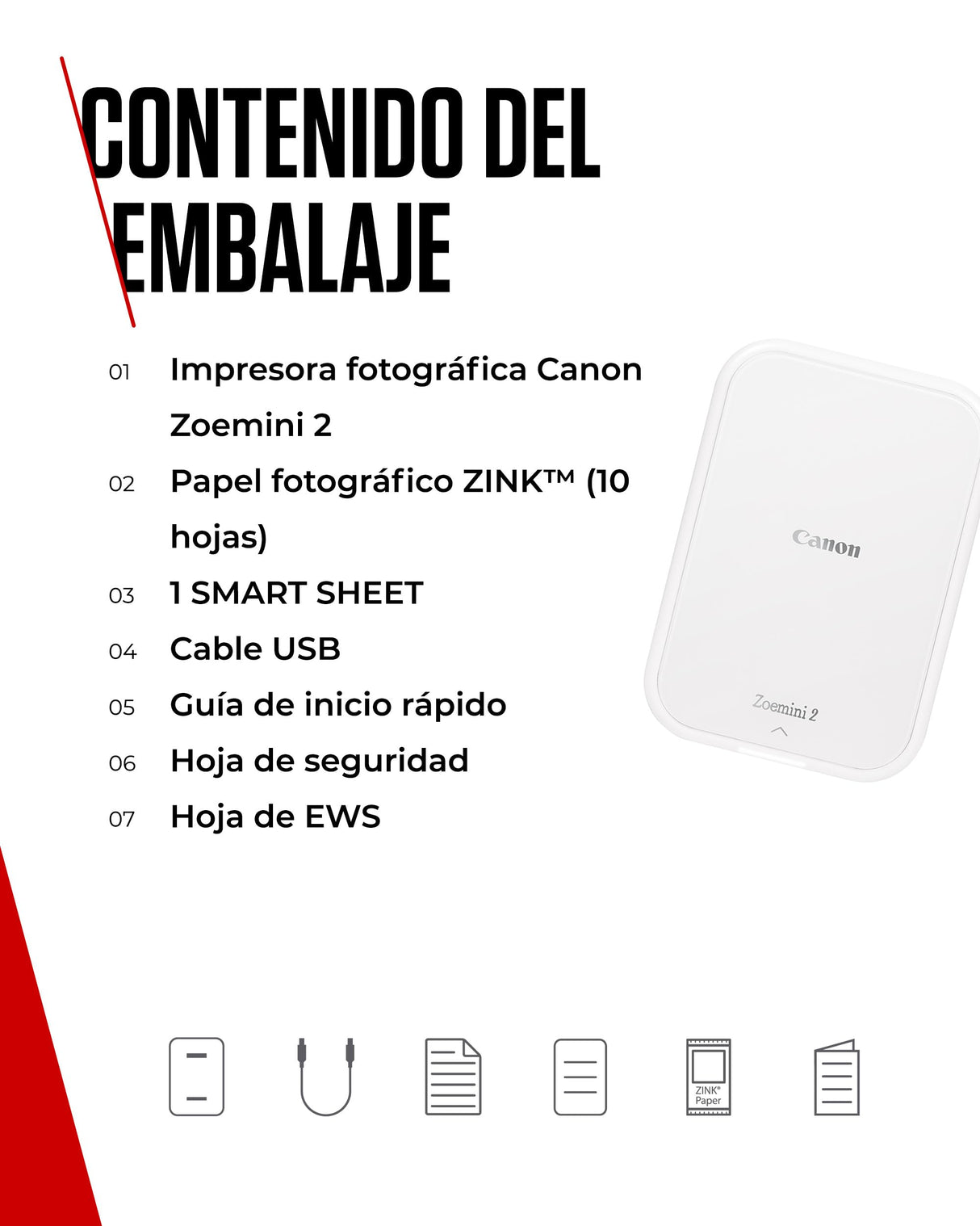 Canon Zoemini 2, Impresora Fotográfica Instantánea y compacta (para Smartphones), Impresión Zink sin Tinta sobre Papel Térmico (50x76 mm), Bluetooth 5.0, Carga USB-C, Blanco