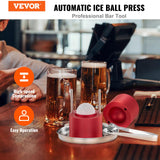 VEVOR Prensa para Bolas de Hielo 2,4" Kit de Aleación de Avión para Esferas de 60mm, Con Pinza y Bandeja de Goteo, para Whisky, Cocktail, Rojo