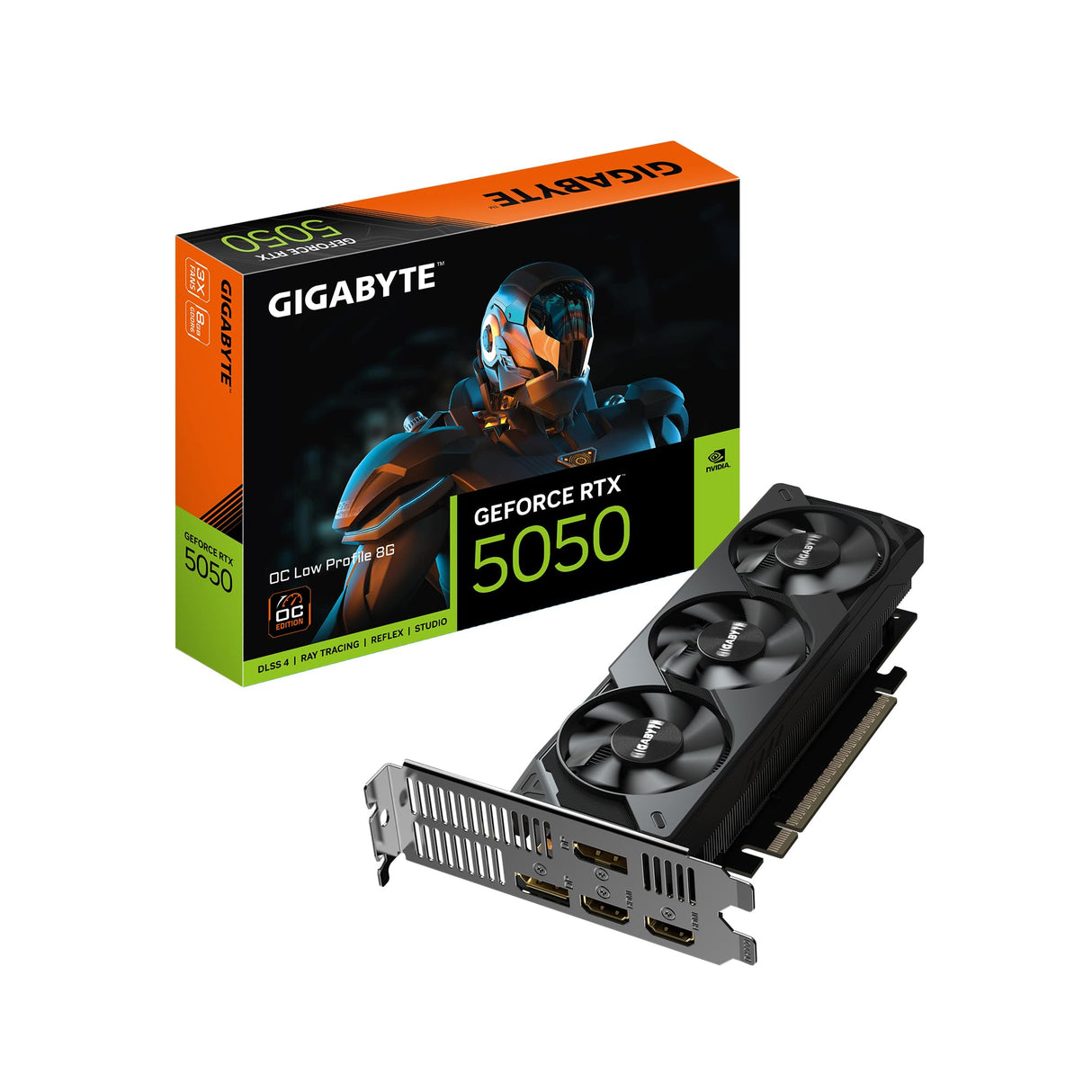 Gigabyte GeForce RTX 5050 OC Low Profile 8G Tarjeta Gráfica - 8GB GDDR6, 128bit, PCI-E 5.0, 2587MHz Frecuencia del núcleo, 2 x DP, 2 x HDMI, NVIDIA DLSS 4, GV-N5050OC-8GL