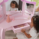 KidKraft Juego de tocador de Maquillaje Infantil Princesa con Espejo y Taburete de Madera, Muebles para Salas de Juego y Dormitorio de niños (76123)