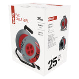 EMOS - Carrete de cable de 25m con cable alargador reforzado - 4 enchufes Schuko - 230 V, 16 A, 3680 W - Aislamiento PVC - H05VV-F3G 2,5 mm2 - Protección contra sobrecalentamiento - IP20 para
