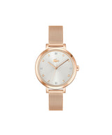 Lacoste Reloj con Movimiento de Cuarzo de Tres Manecillas para Mujer Colección Riga con Correa de Malla de Acero Inoxidable de Oro Rosa - 2001400