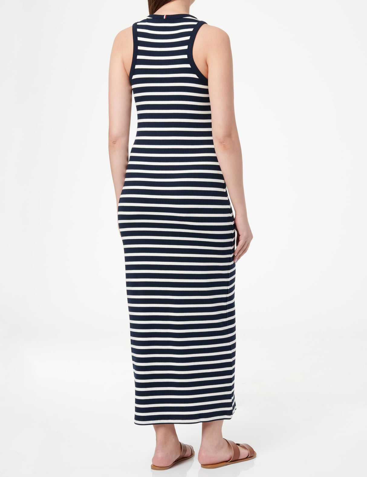 Tommy Hilfiger Mujer Vestido Midi Dress Slim Fit, Multicolor (Dark Night Navy/Ecru STP), L