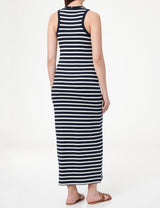 Tommy Hilfiger Mujer Vestido Midi Dress Slim Fit, Multicolor (Dark Night Navy/Ecru STP), L