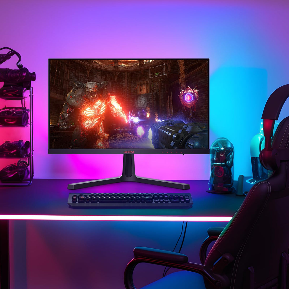 KOORUI 24" FullHD Monitor Gaming 165Hz (1ms MPRT, 1920x1080, 3000:1, 85% DCI-P3, AdaptiveSync, Flicker-Free, Low Blue Light, Eye Care, Inclinación VESA 75x75mm)