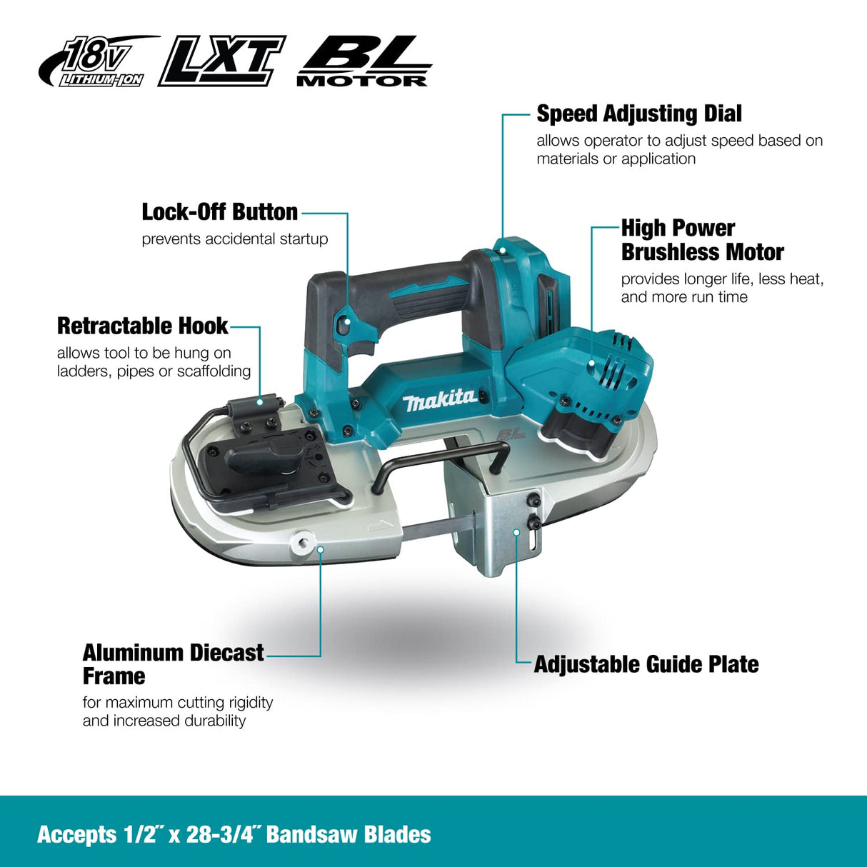 Makita DPB183Z Sierra de cinta inalámbrica de 18 V (sin batería, sin cargador)