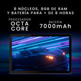 SPC Gravity 4 Plus – Tablet 11” Full Laminated, Octa-Core 2GHz, 8GB RAM, 128GB Almacenamiento, diseño Ultrafino con 4 Altavoces, 7.000 mAh batería, rápido WiFi 5, Android 12 – Color Magnetic Black
