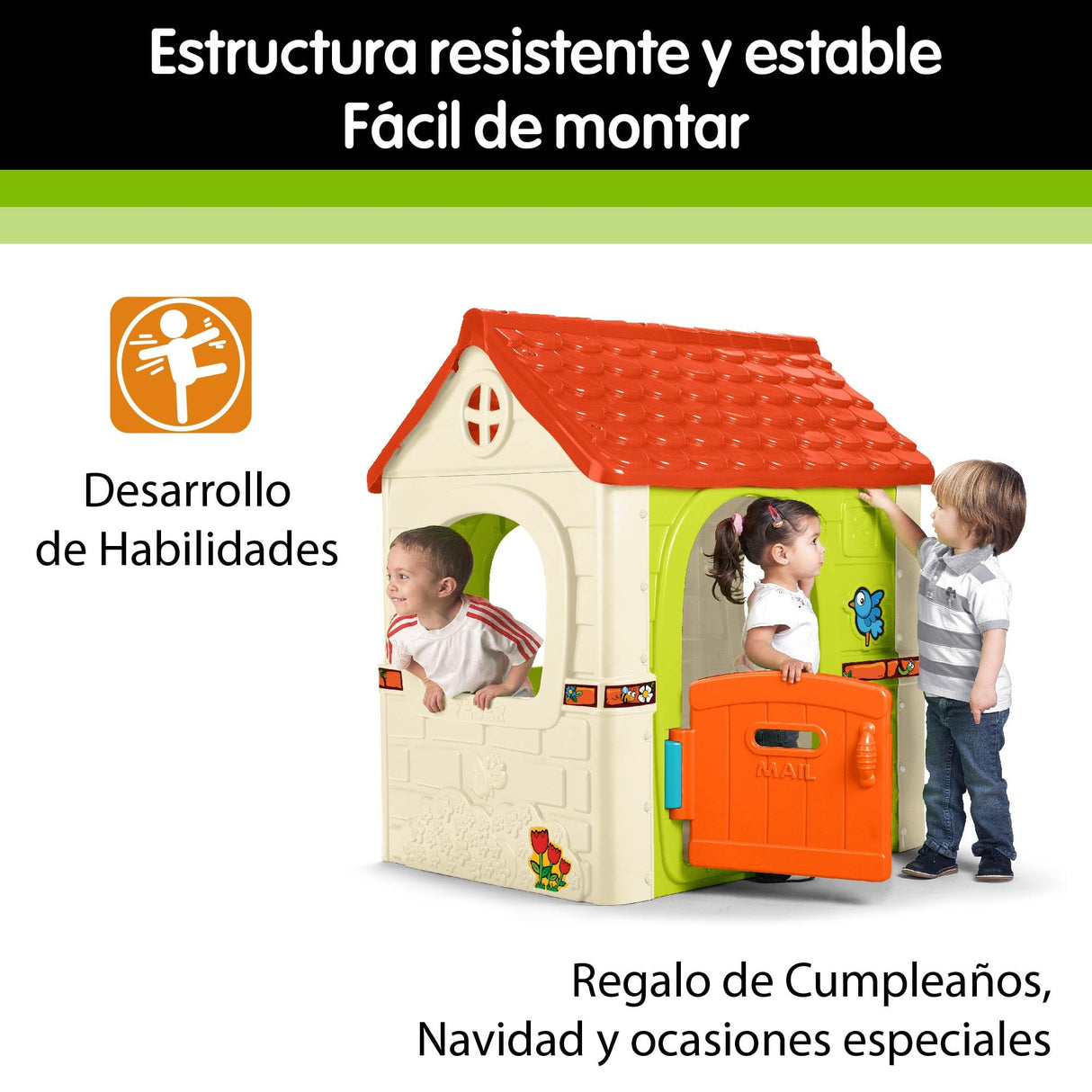 FEBER - Fantasy House Casita Infantil de Juegos, con Puerta Abatible, para Jugar al Aire Libre o en Casa, Resistente y de Fácil Montaje, para Niños de 2 a 6 Años, Famosa (FEH17000), Versión Actual