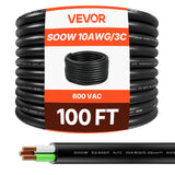 VEVOR SOOW - Cable de alimentación (10 AWG 3 conductores, extensión eléctrica resistente, 600 V, longitud 30,48 m, funda de goma CPE, conductor de alambre fino cobre, cable eléctrico para necesidades